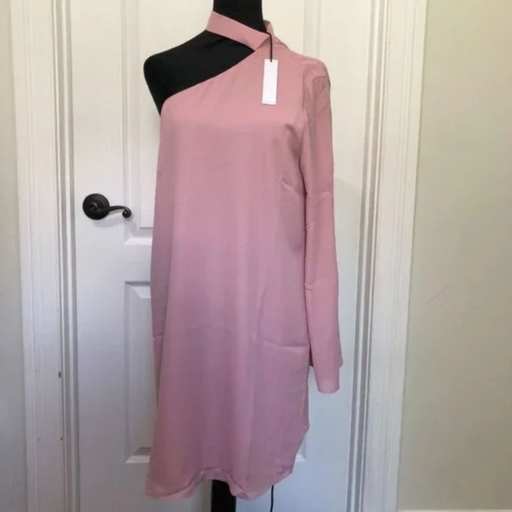 Three Eighty Two Pink One Shoulder Mini Dress Small